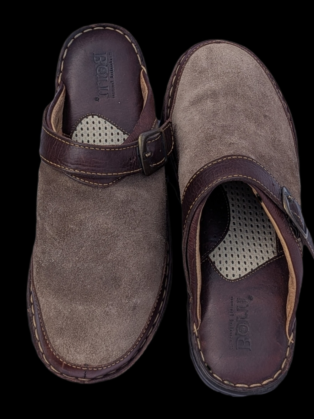 Born Suede Slip-On Clog in Taupe and Brown